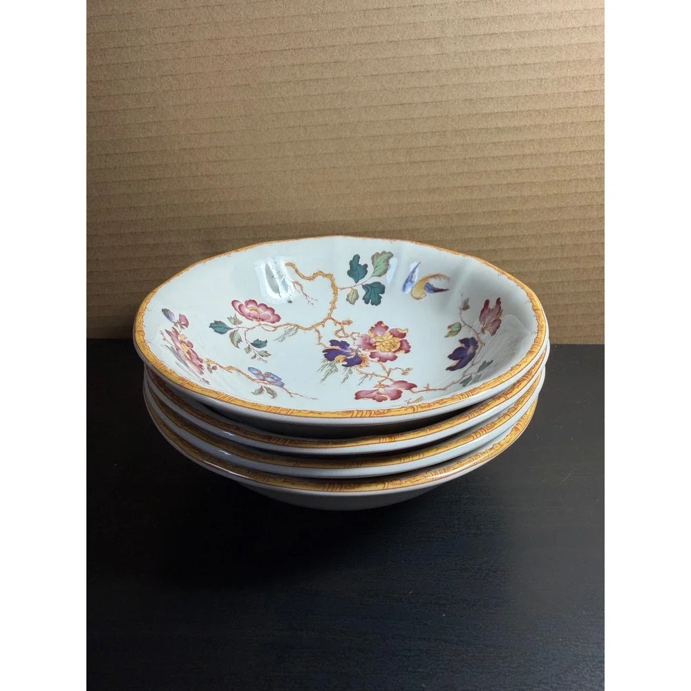 Wedgwood Devon Rose Georgetown Chinoiserie Cereal Bowls Set of 4 Made in England